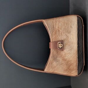 Brown Leather/Animal Hide Small Women's Shoulder Bag.